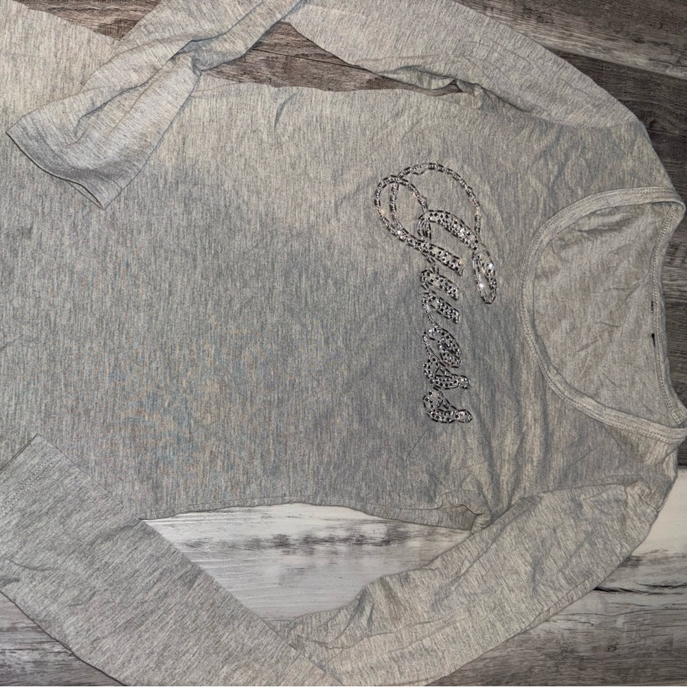 Guess Heather Gray Long Sleeve Tee with Embellished Logo